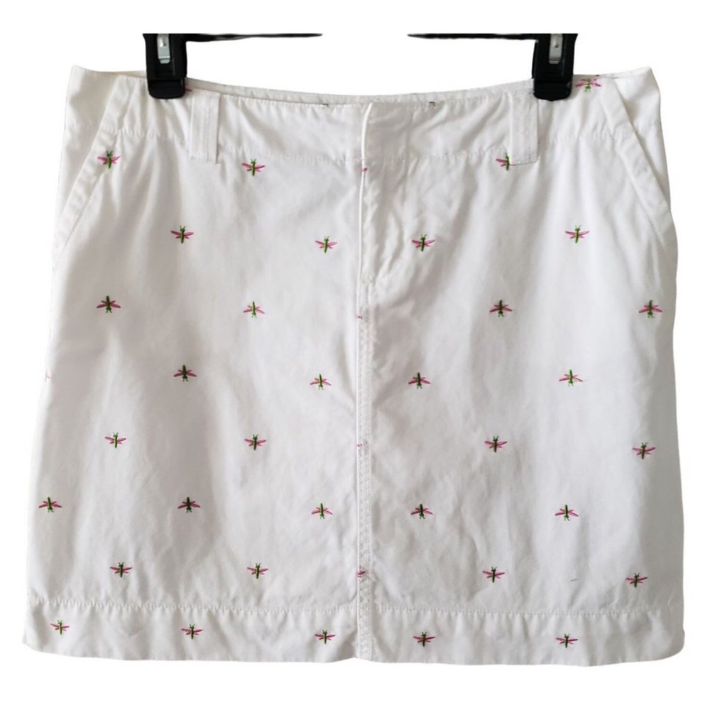 EUC Rare White label Lilly Pulitzer Vintage dragonfly skirt, white w/pink&green
